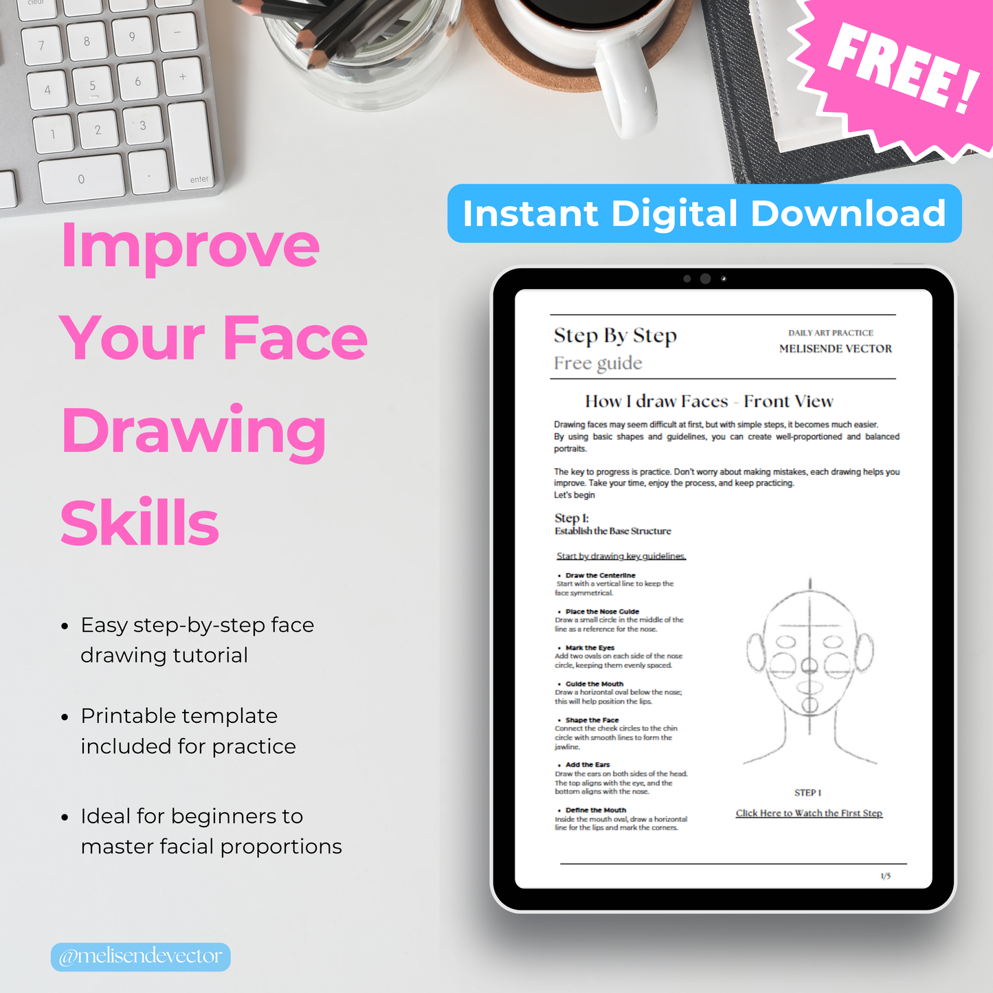 Free Face Drawing Guide – Printable Template