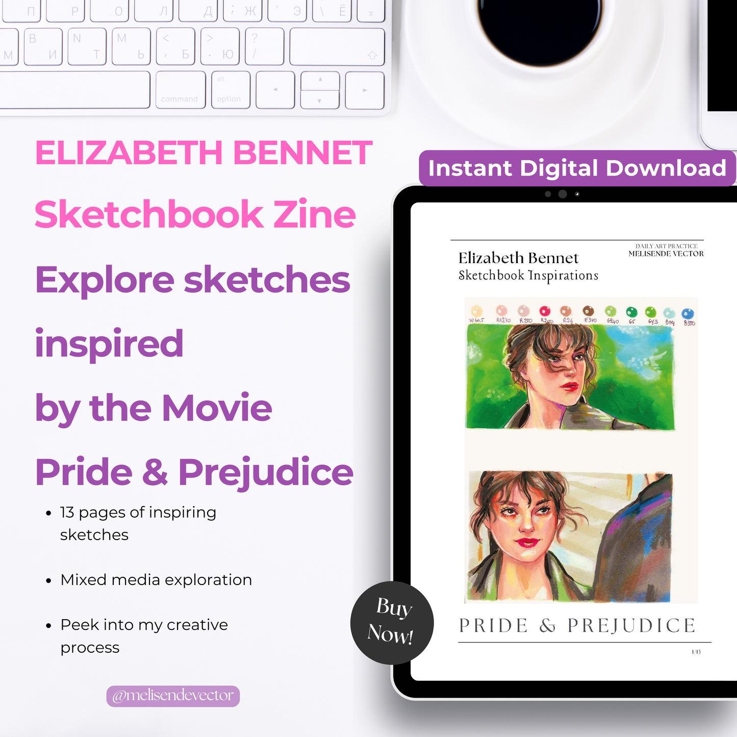 Inspiraciones del cuaderno de bocetos de Elizabeth Bennet - Fanzine (PDF digital)